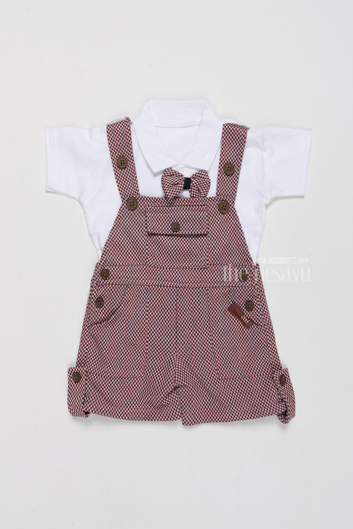 Newborn Daily Wear Set with Checkered Overalls and Bowtie for Everyday Comfort