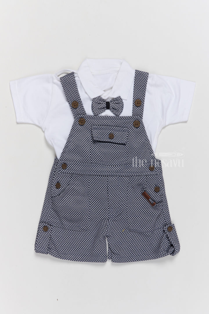 Formal Wear for Infants with Checkered Overalls and Bowtie in Navy Blue