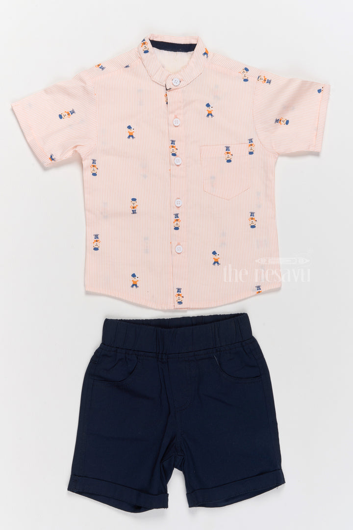 Stylish Boys Shirts Shorts Set with Printed Shirt and Cotton Navy Shorts