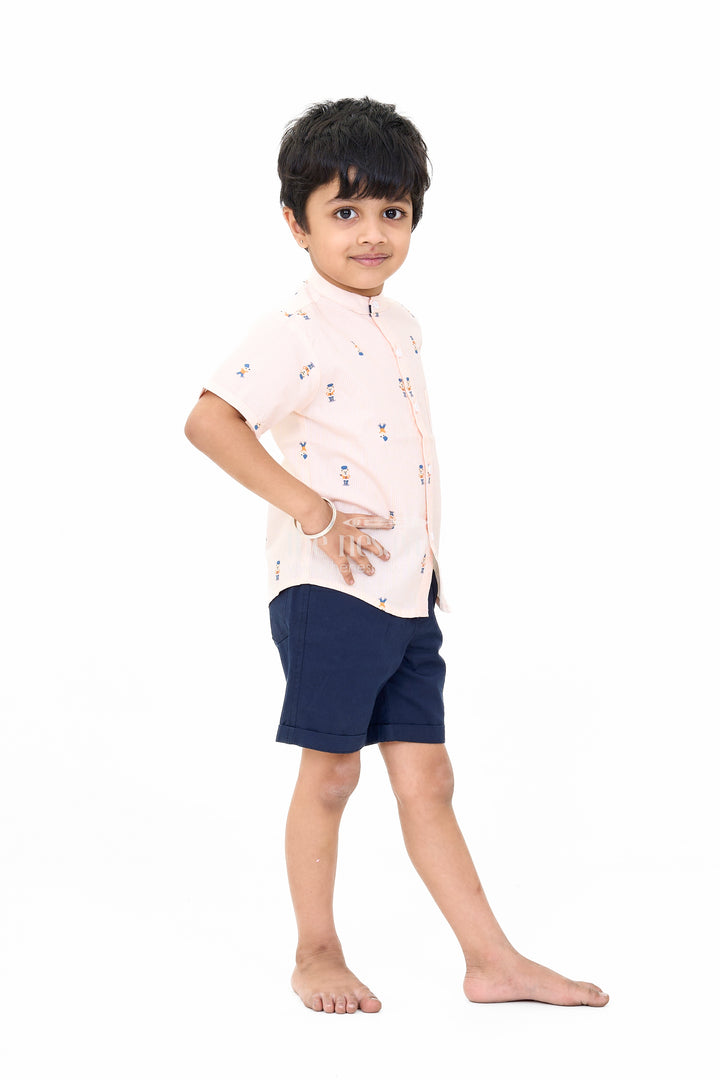 Stylish Boys Shirts Shorts Set with Printed Shirt and Cotton Navy Shorts