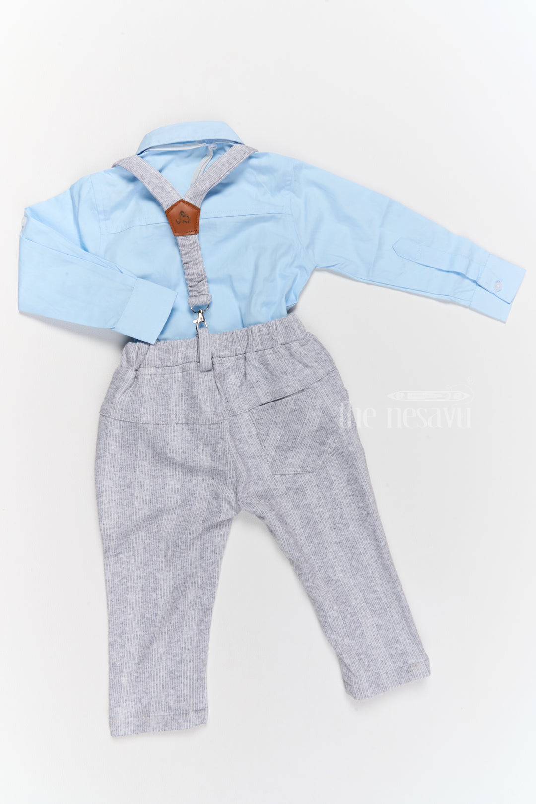 Boys Trendy Cotton Dungaree Set with Blue Shirt and Bow Tie for Stylish Casual Wear