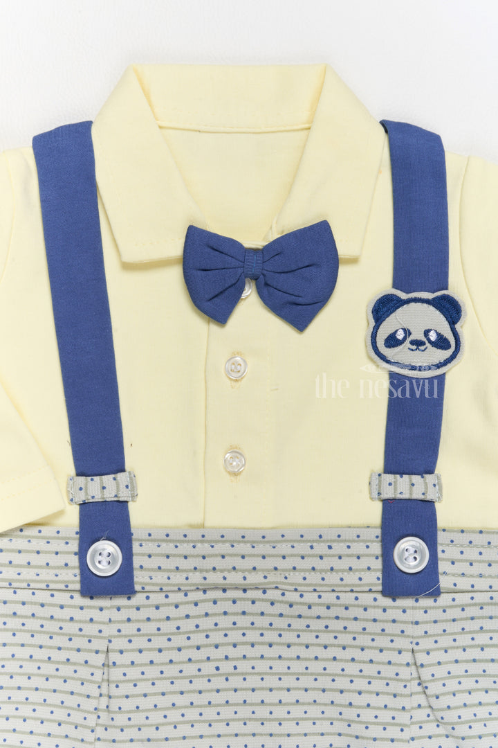 Boys Casual and Formal Cotton Attire with Yellow Shirt, Printed Dungarees, and Bow Tie