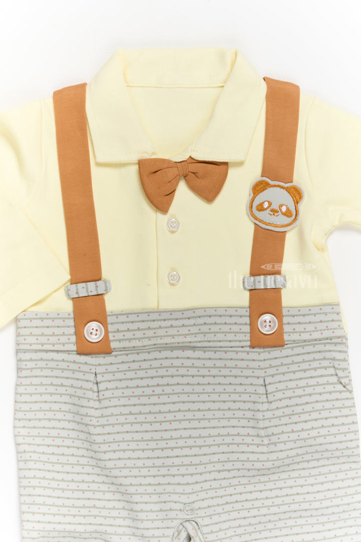 Boys Casual Wear Clothes Set with Yellow Shirt, Printed Dungarees, and Bow Tie