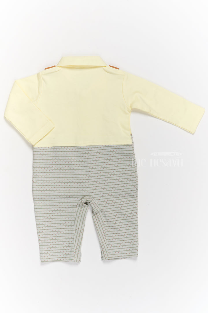 Boys Casual Wear Clothes Set with Yellow Shirt, Printed Dungarees, and Bow Tie