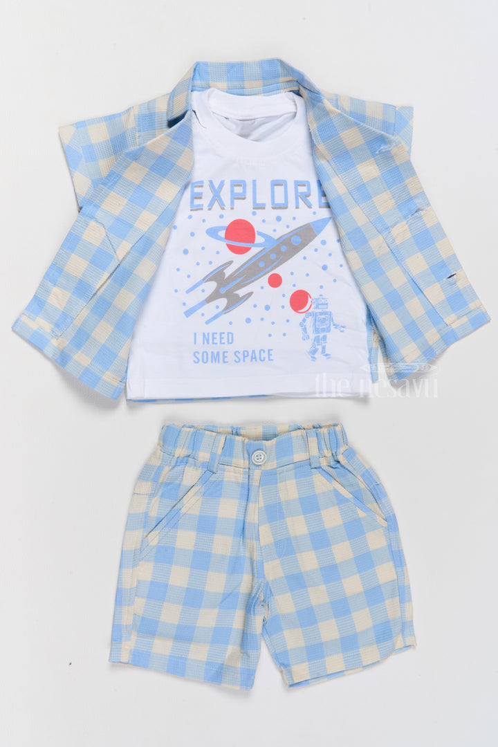 Boys Latest Western Dresses in Fashion with Blue Checked Shirt and Shorts Set