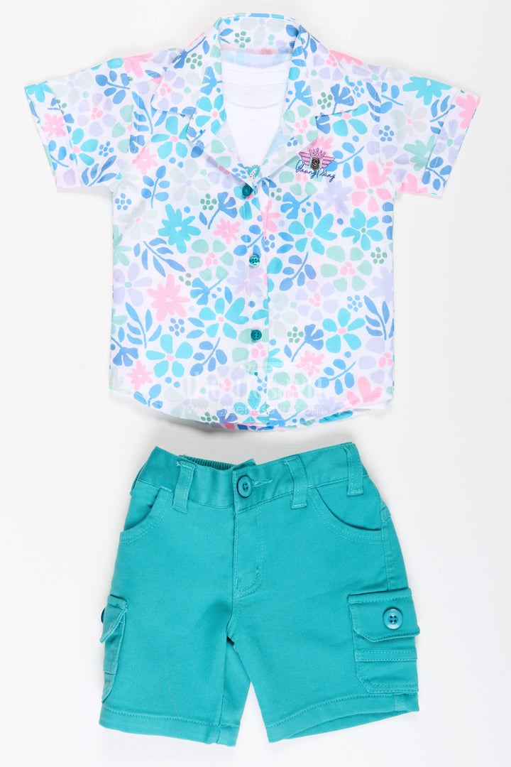 Boys Cotton Best Casual Shirts Set with Green Shorts and Tropical Print Combo for Everyday Wear
