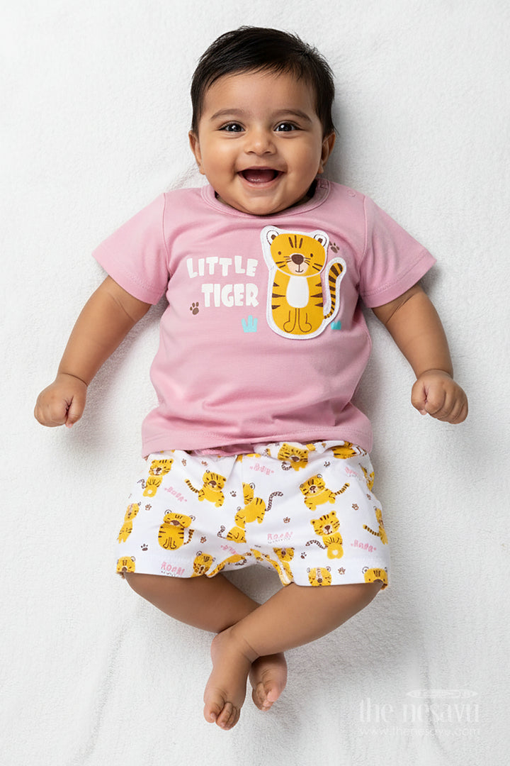Boys Cotton Pink T Shirt and Shorts Set with Animal Digital Prints for Playful Summer Wear