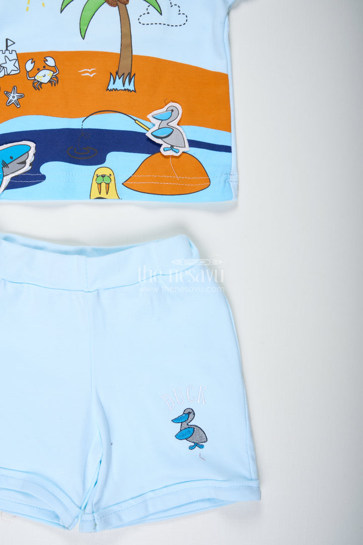 Boys Cotton Smart Casual Street Style Outfit with Tropical Digital Print Tee and Light Shorts for Everyday Play