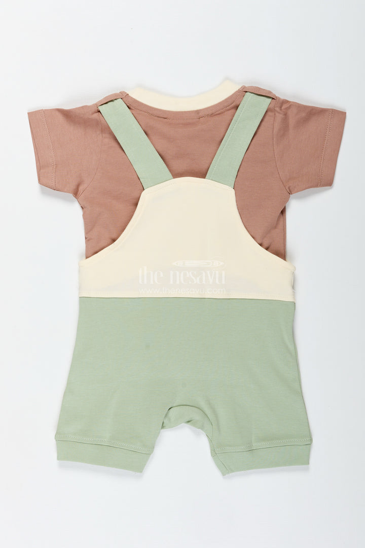Boys Romper New Born Cotton Outfit with Safari Animal Embellishment and Green Shorts for Cozy Daily Style