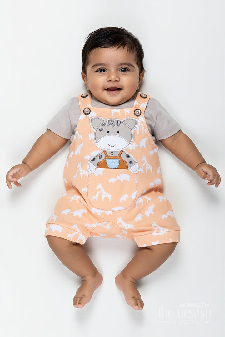 Orange Casual Dres for Boys with Cotton Animal Print and Cute Koala Design in Two Piece Dungaree Set