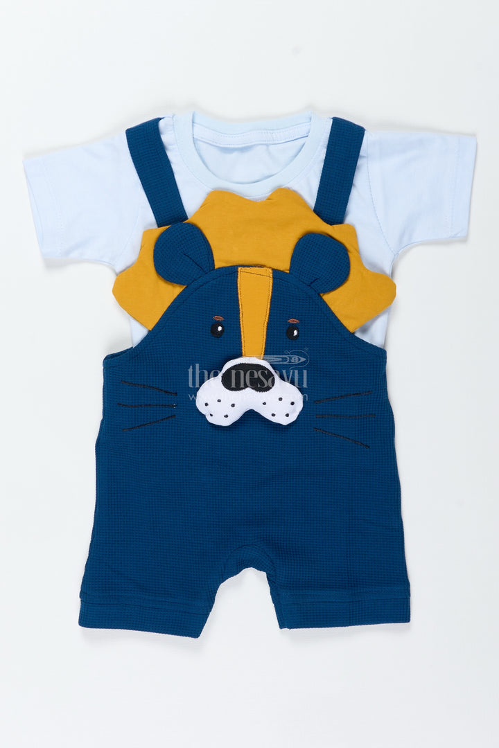 Newborn Bear Outfit for Boys in Waffle Knit Cotton with Dog Face Applique and Bold Contrast Tee