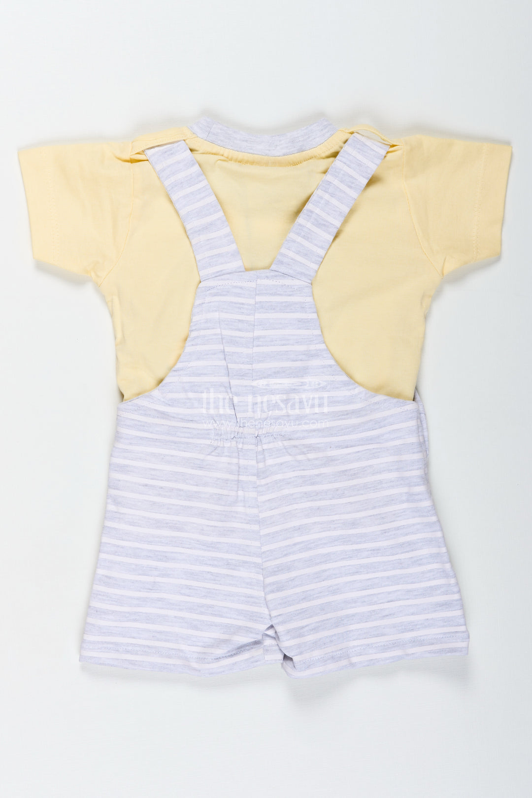 Boys Cotton Yellow Dress Outfit Casual with Giraffe Patch and Striped Dungaree for Sunny Day Comfort