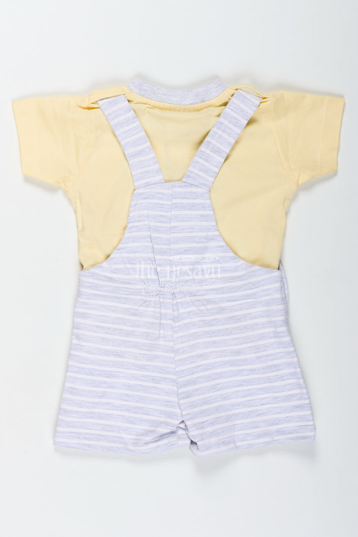 Boys Cotton Yellow Dress Outfit Casual with Giraffe Patch and Striped Dungaree for Sunny Day Comfort