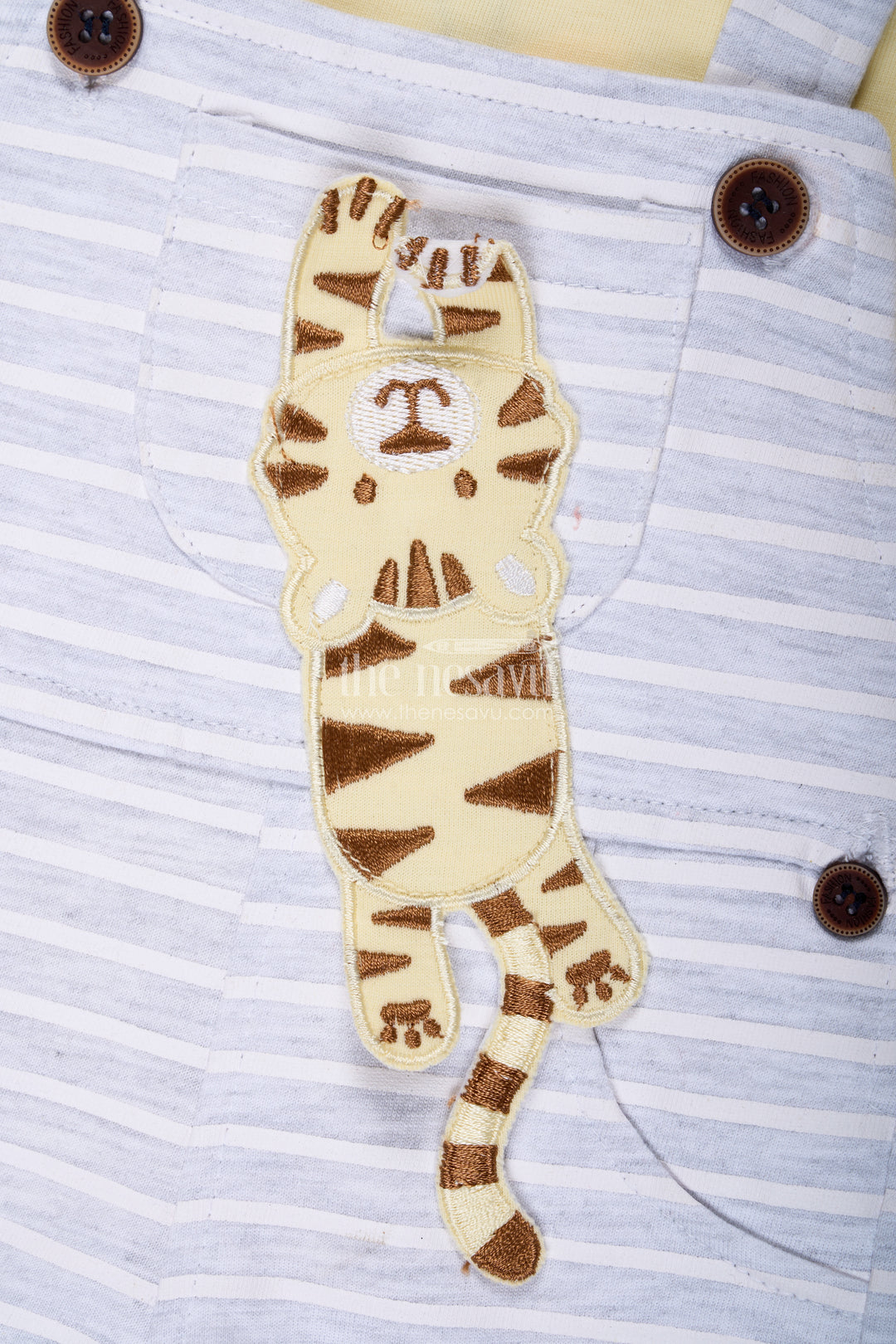 Boys Cotton Yellow Dress Outfit Casual with Giraffe Patch and Striped Dungaree for Sunny Day Comfort