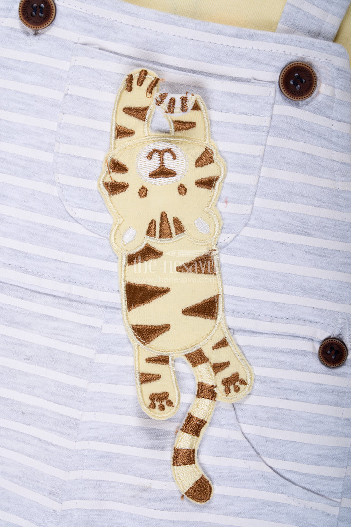 Boys Cotton Yellow Dress Outfit Casual with Giraffe Patch and Striped Dungaree for Sunny Day Comfort