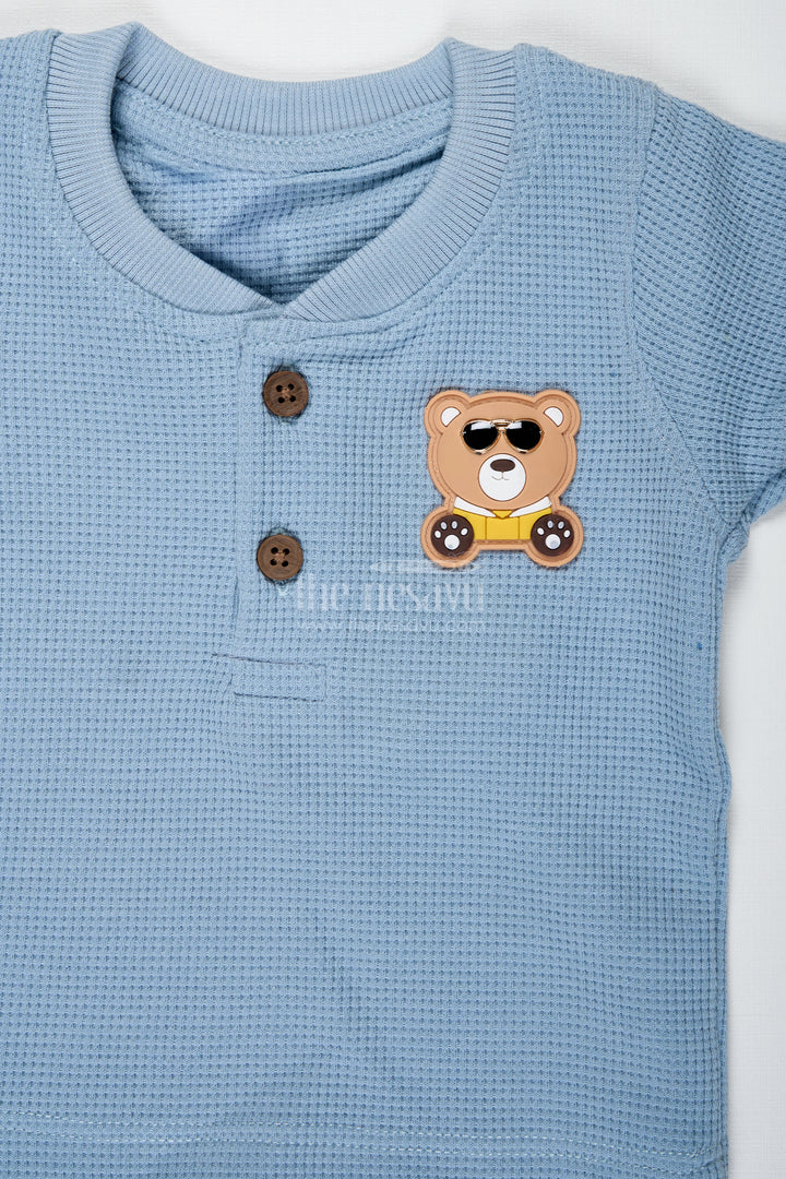 Boys Cotton Waffle Knit Blue Casual Summer Dress with Textured Tee and Matching Shorts for Lightweight Comfort