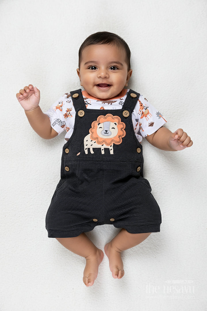Boys Cotton Corduroy Orange Casual Dress with Lion Appliqué and Printed Tee for Bold Everyday Style