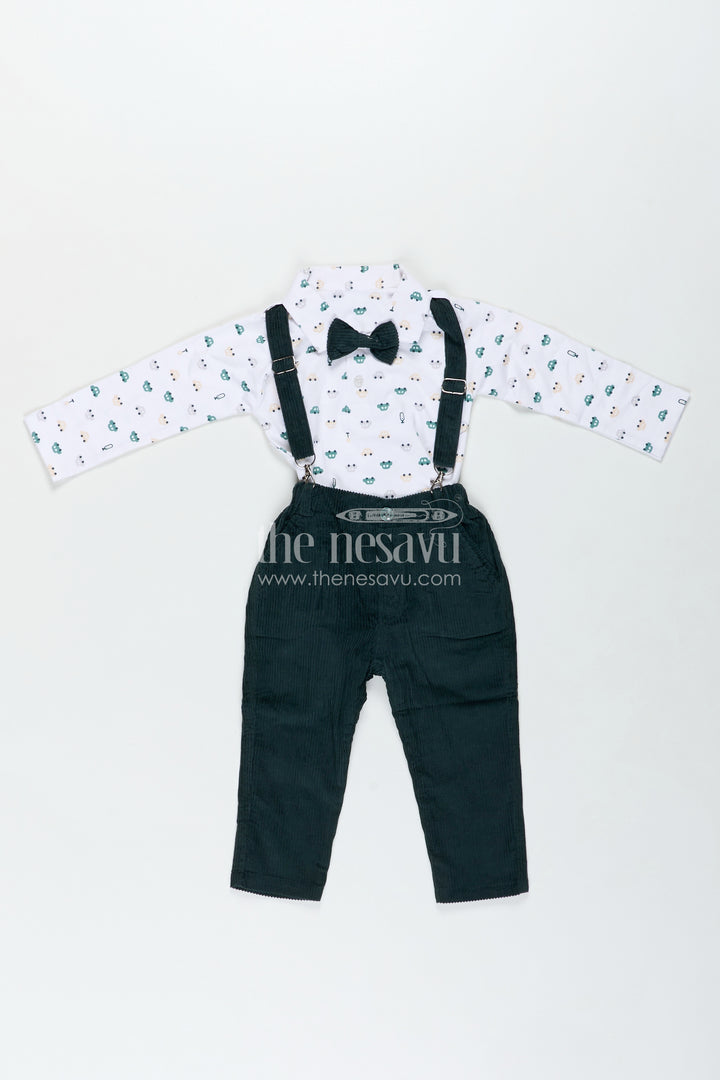 Two Piece Casual Pant Sets for Boys in Knitted Cotton Jersey with Corduroy Trousers and Bow Tie Detail