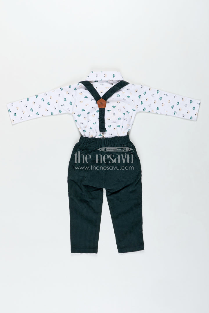 Two Piece Casual Pant Sets for Boys in Knitted Cotton Jersey with Corduroy Trousers and Bow Tie Detail