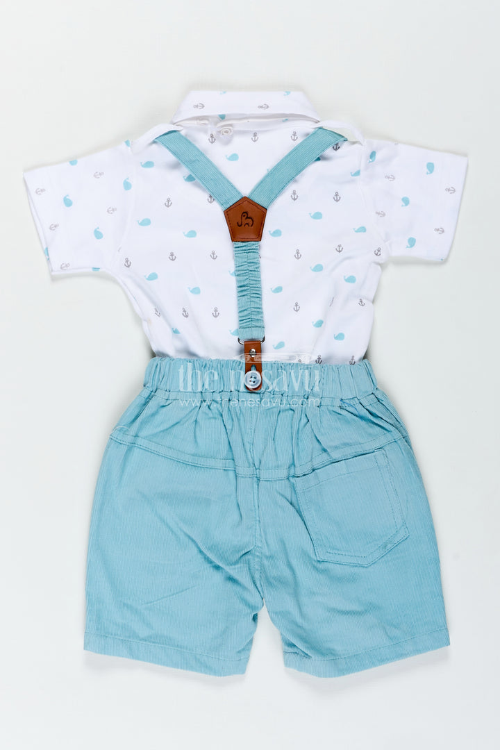 Boys Dress Set with Bow Tie in Mint Green Shorts and Nautical Print Polo for Smart Casual Wear