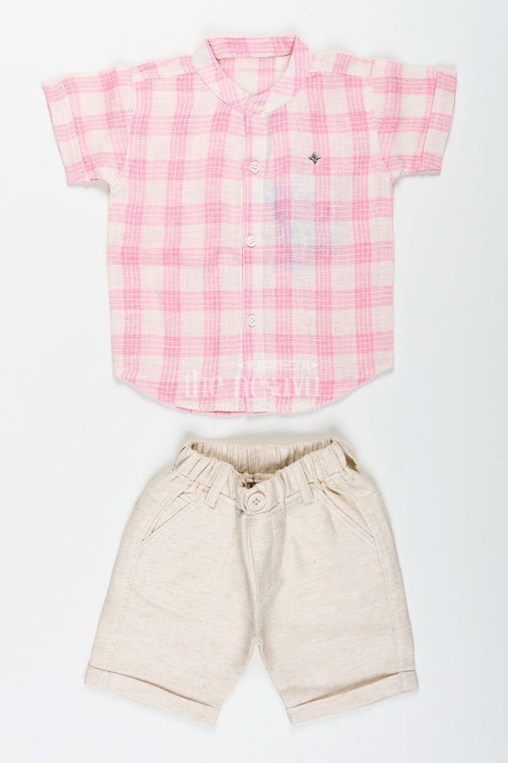 Boys cotton casual set with pink checks for everyday and play