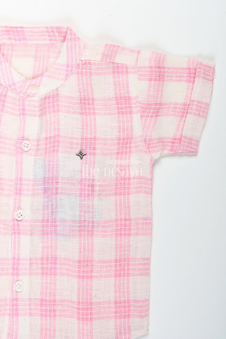 Boys cotton casual set with pink checks for everyday and play
