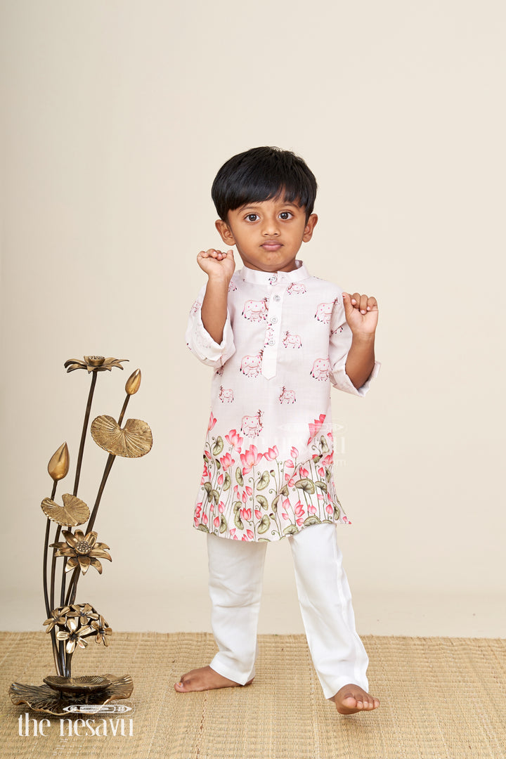 Toddler boys silk blend kurta and pants set with digital print