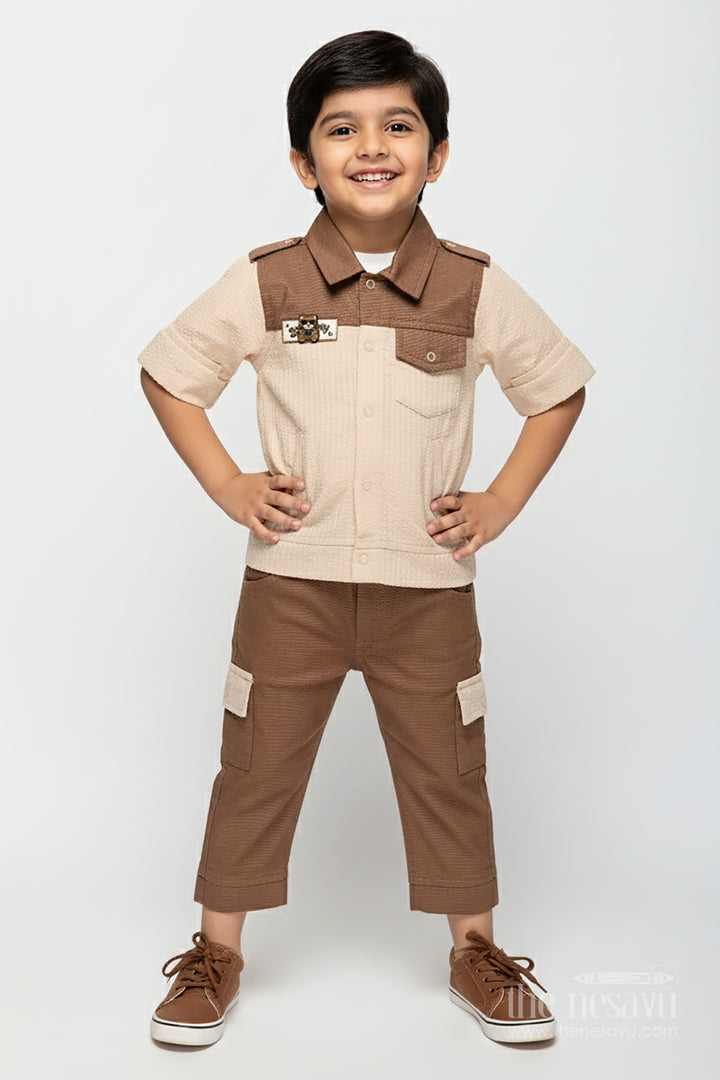 Toddler Boys Seersucker Cotton Safari-Style Shirt and Cargo Pants Set