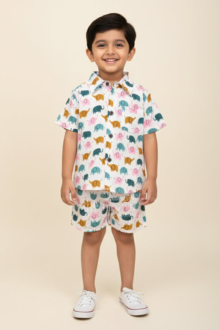 Boys Elephant Printed Cotton Set for Everyday Comfort