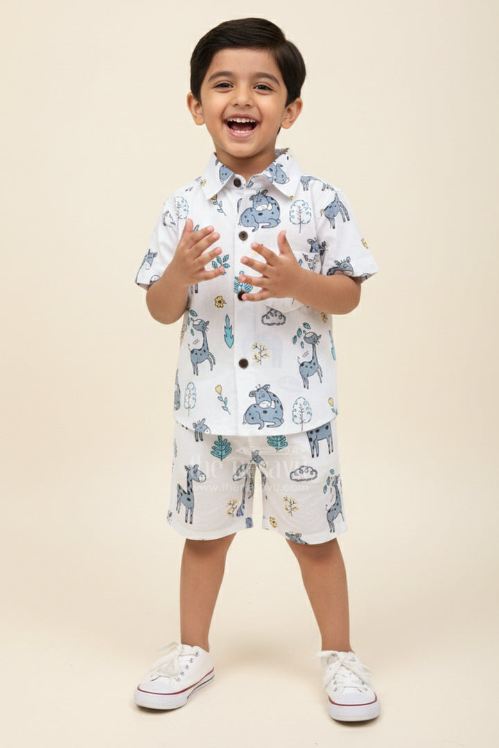 Boys Cotton Set with Giraffe and Jungle Animal Print