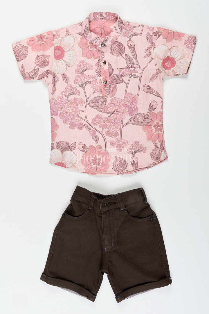 Boys cotton floral shirt and shorts set for casual wear