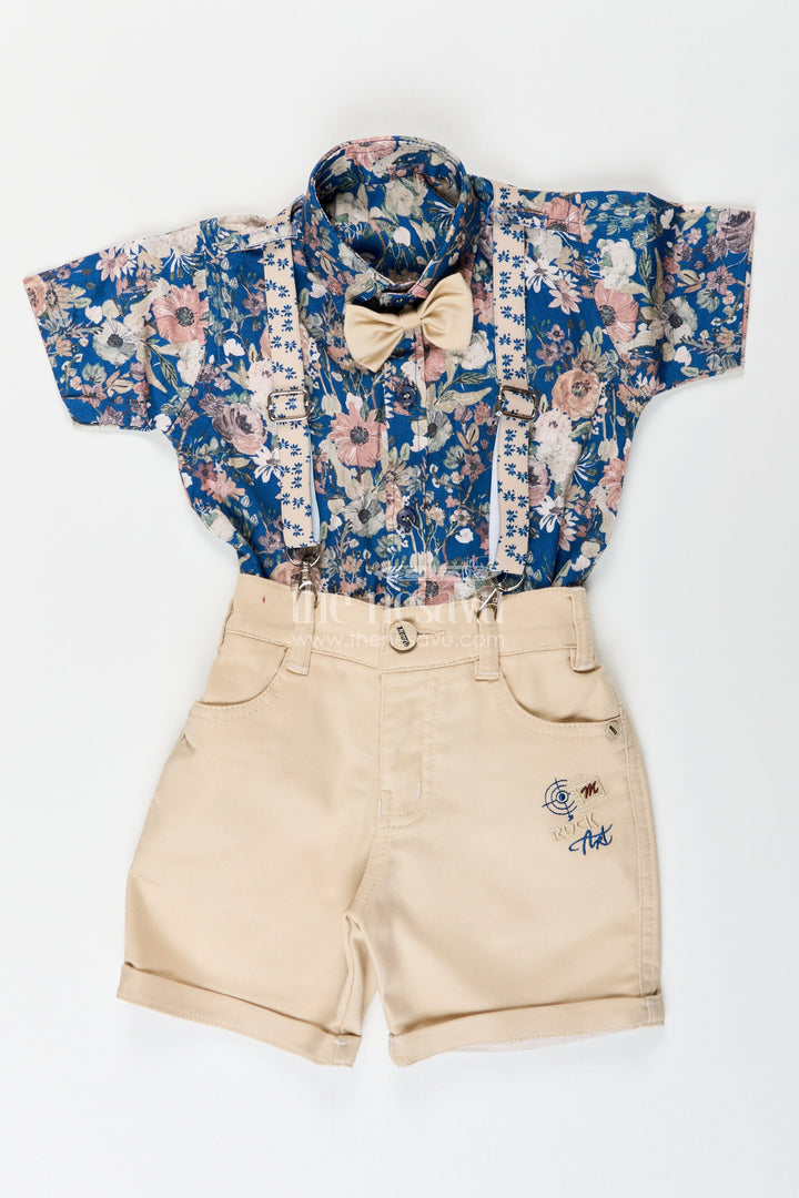 Boys floral suspender set with bow tie for birthday or photoshoot