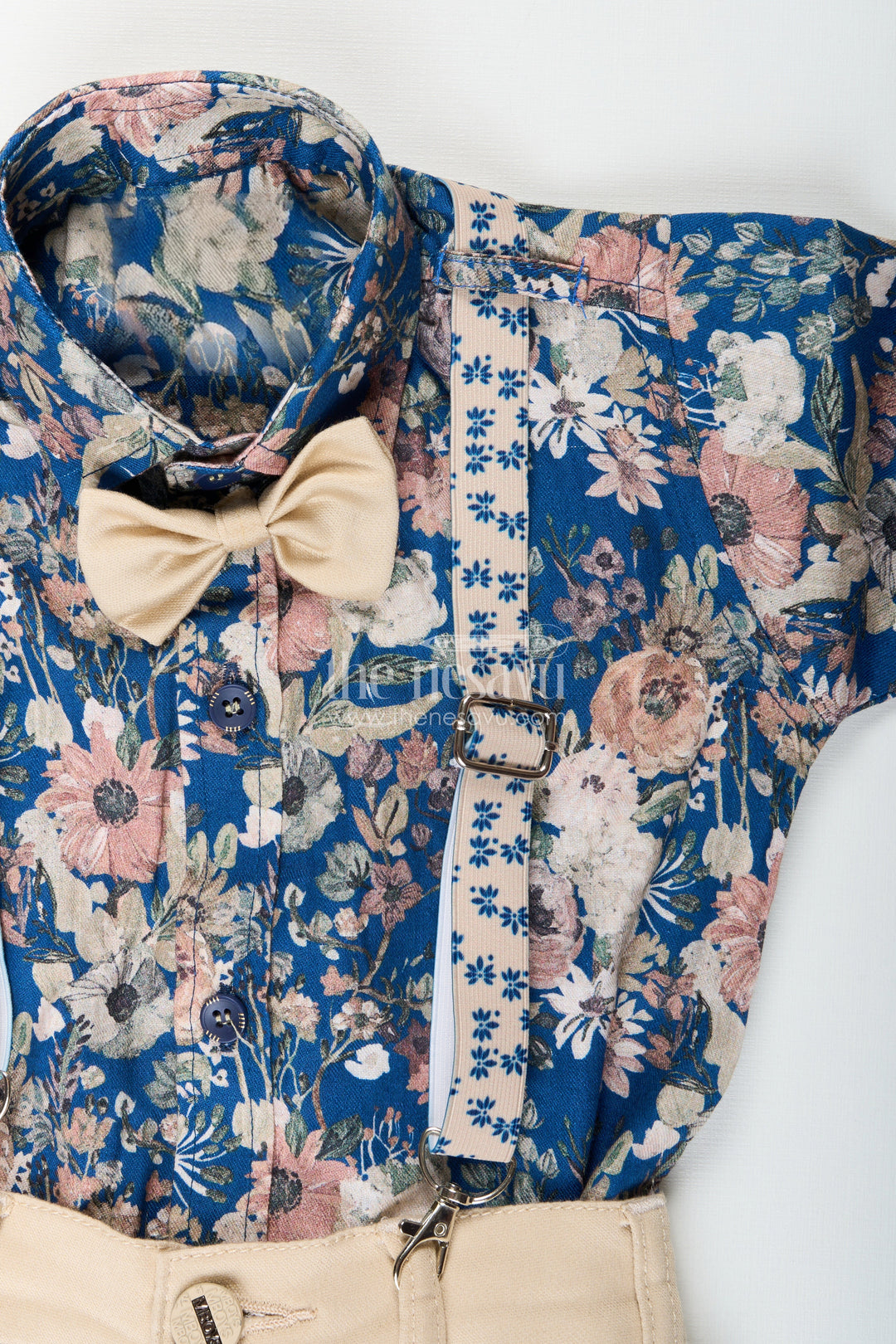 Boys floral suspender set with bow tie for birthday or photoshoot