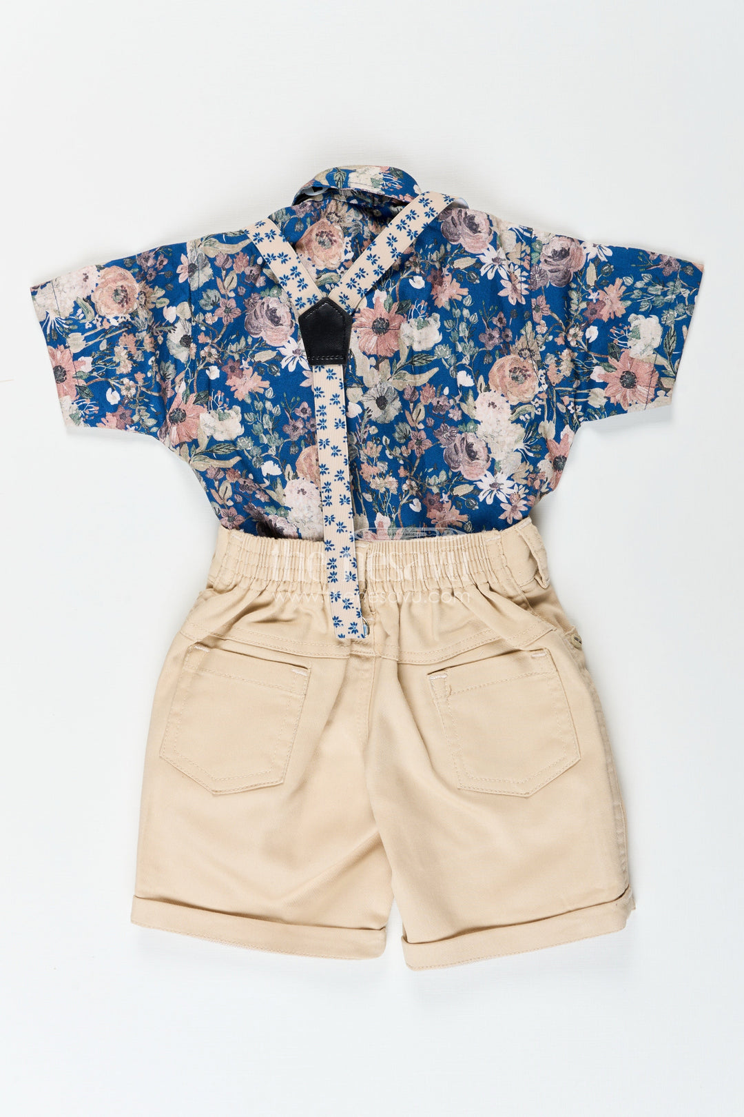 Boys floral suspender set with bow tie for birthday or photoshoot