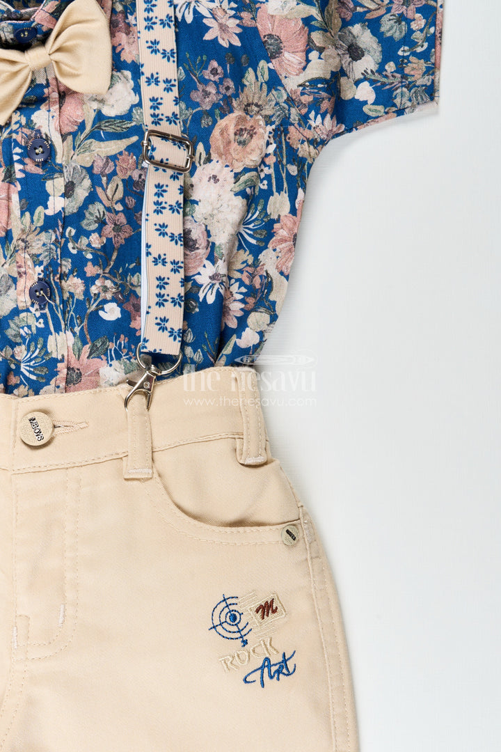 Boys floral suspender set with bow tie for birthday or photoshoot