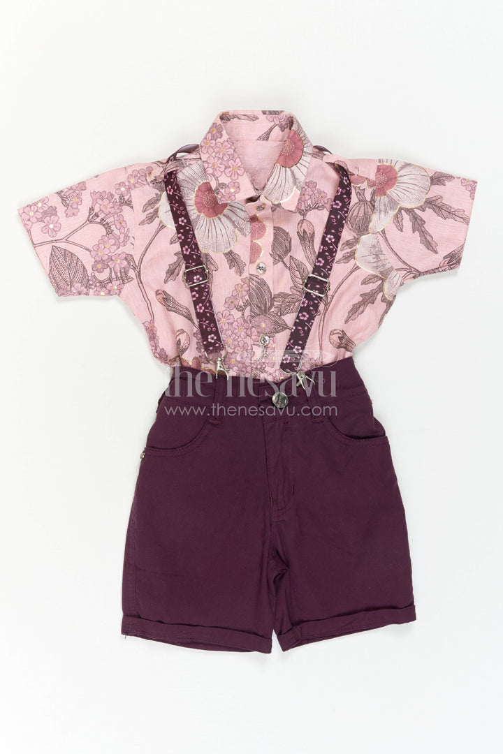 Boys Floral Digital Print Shirt with Shorts and Suspenders for Celebrations