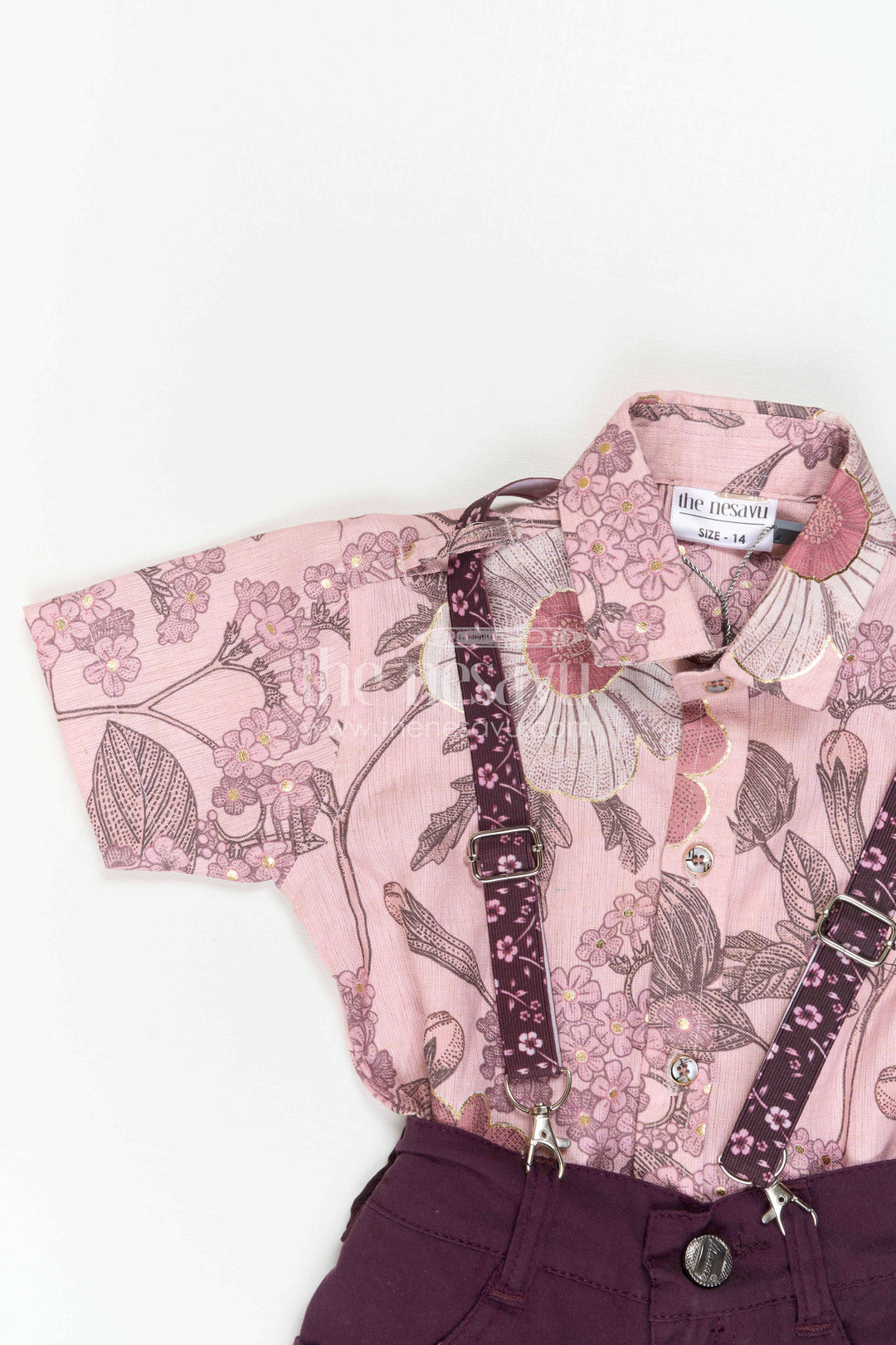 Boys Floral Digital Print Shirt with Shorts and Suspenders for Celebrations