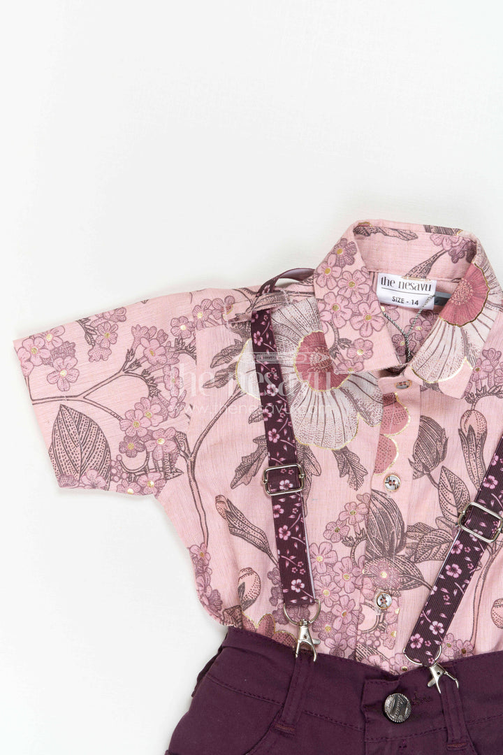 Boys Floral Digital Print Shirt with Shorts and Suspenders for Celebrations