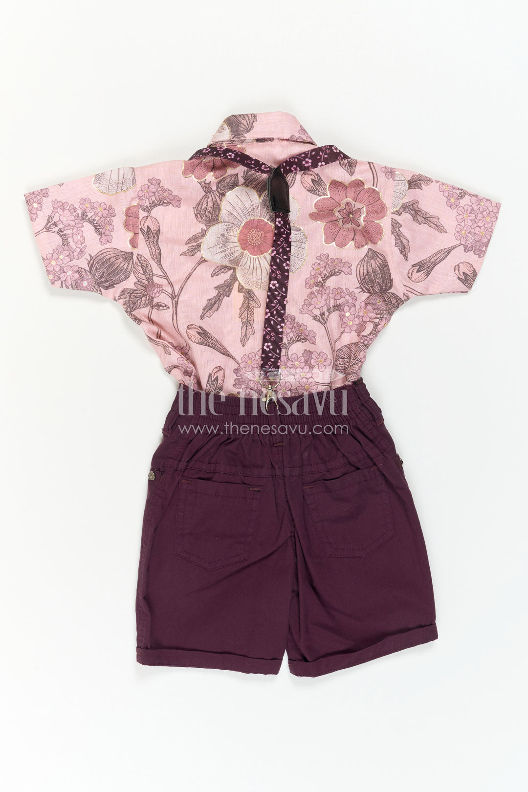 Boys Floral Digital Print Shirt with Shorts and Suspenders for Celebrations