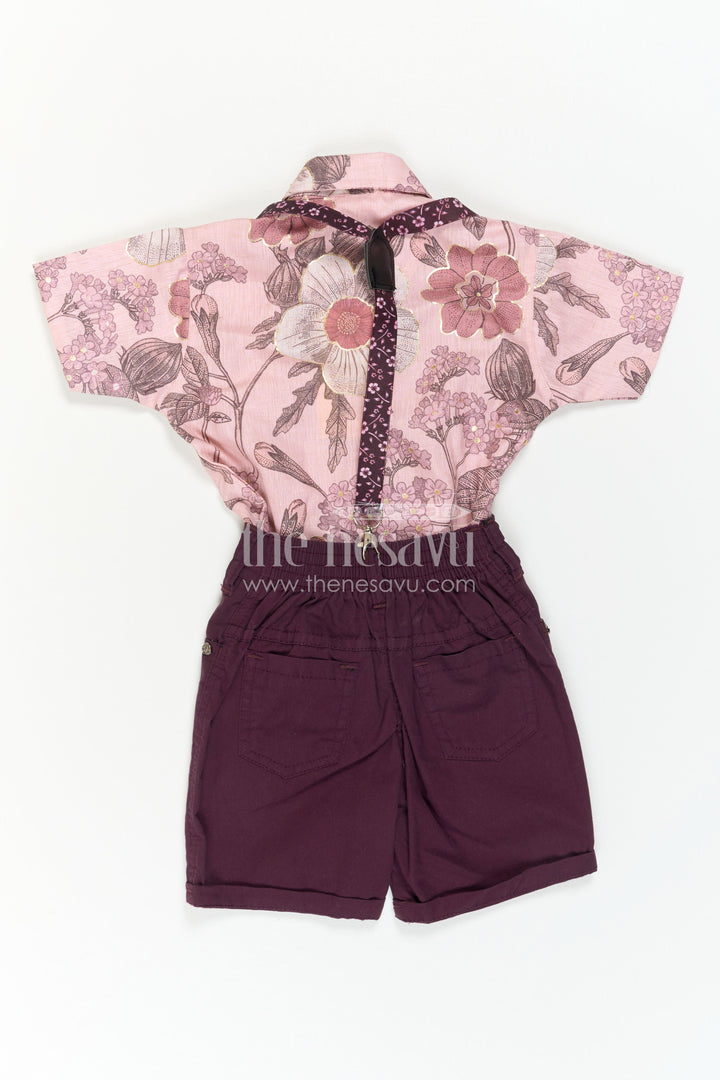 Boys Floral Digital Print Shirt with Shorts and Suspenders for Celebrations