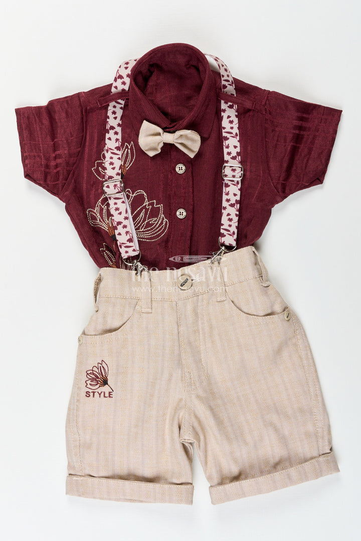 Boys embroidered festive outfit with suspenders and bow tie