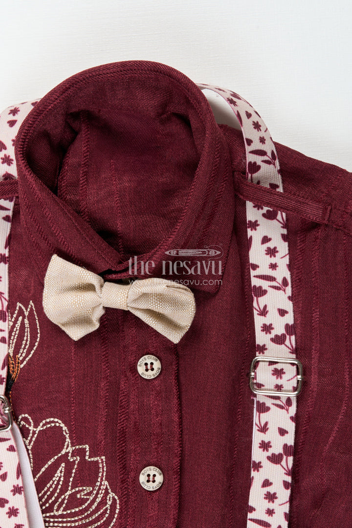 Boys embroidered festive outfit with suspenders and bow tie