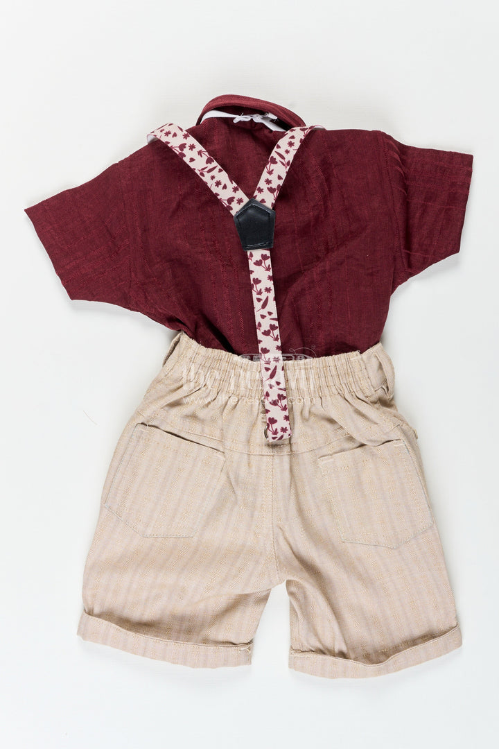 Boys embroidered festive outfit with suspenders and bow tie