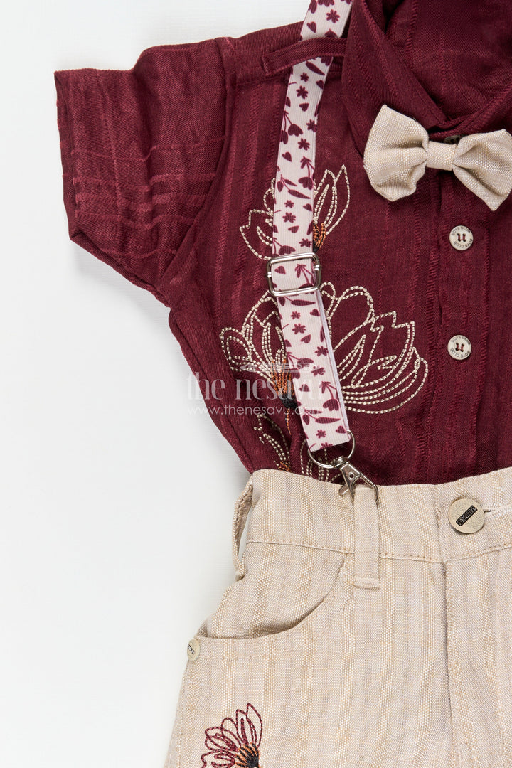 Boys embroidered festive outfit with suspenders and bow tie