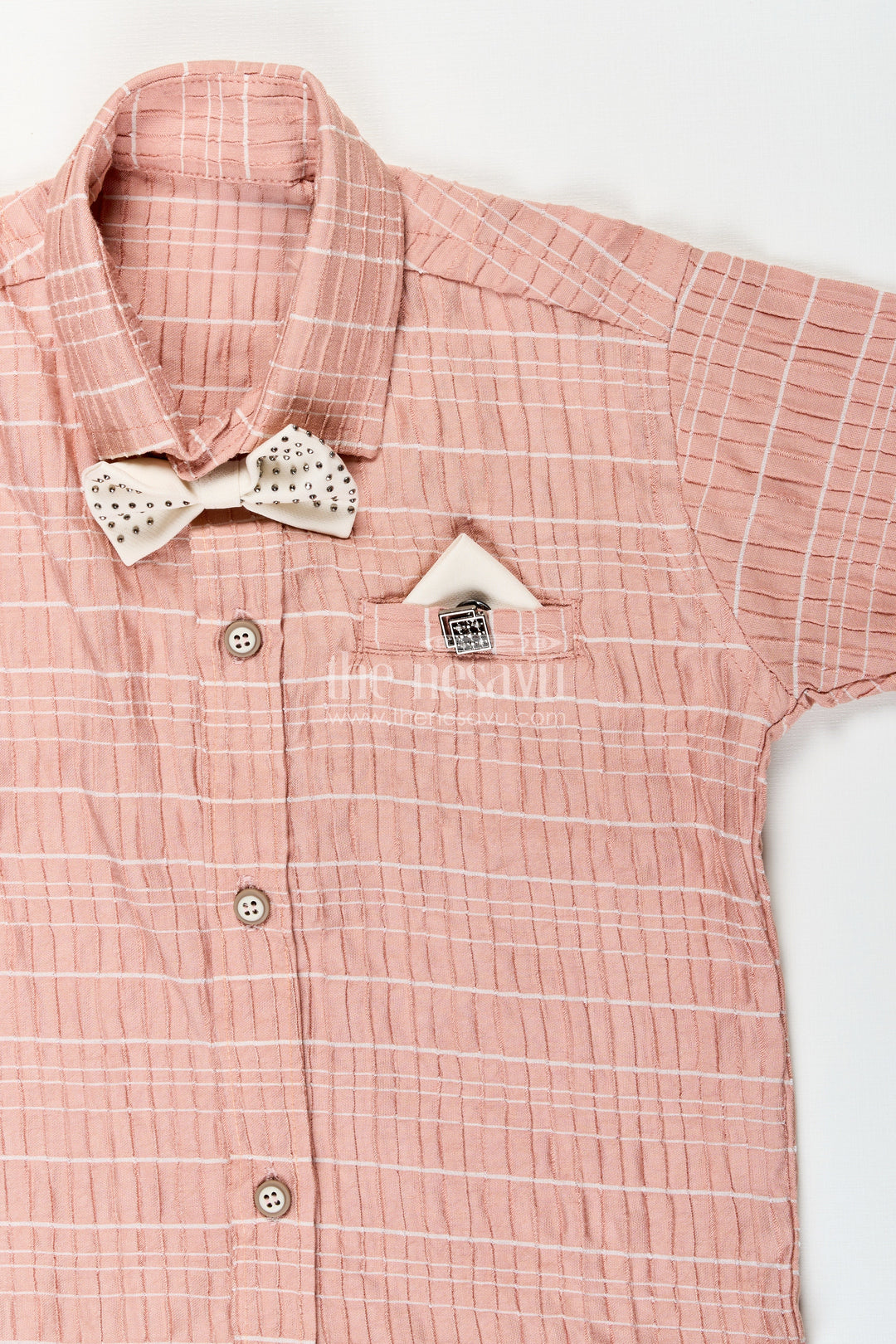 Boys formal casual outfit with bow tie for birthday brunch