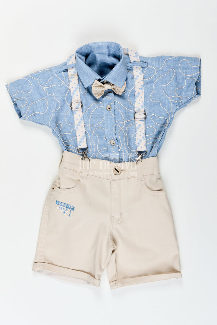 Boys suspender outfit with embroidery and bow tie for birthday parties