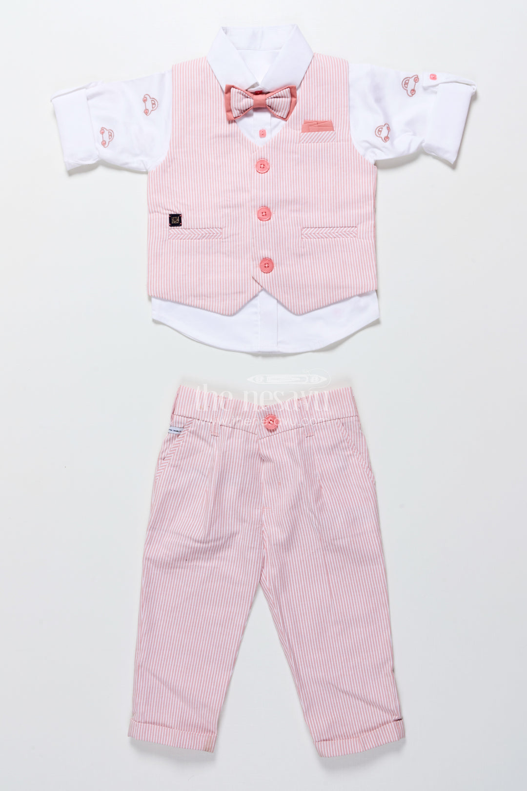 Toddler Boys Cotton Jacket Set with Pink Striped Design