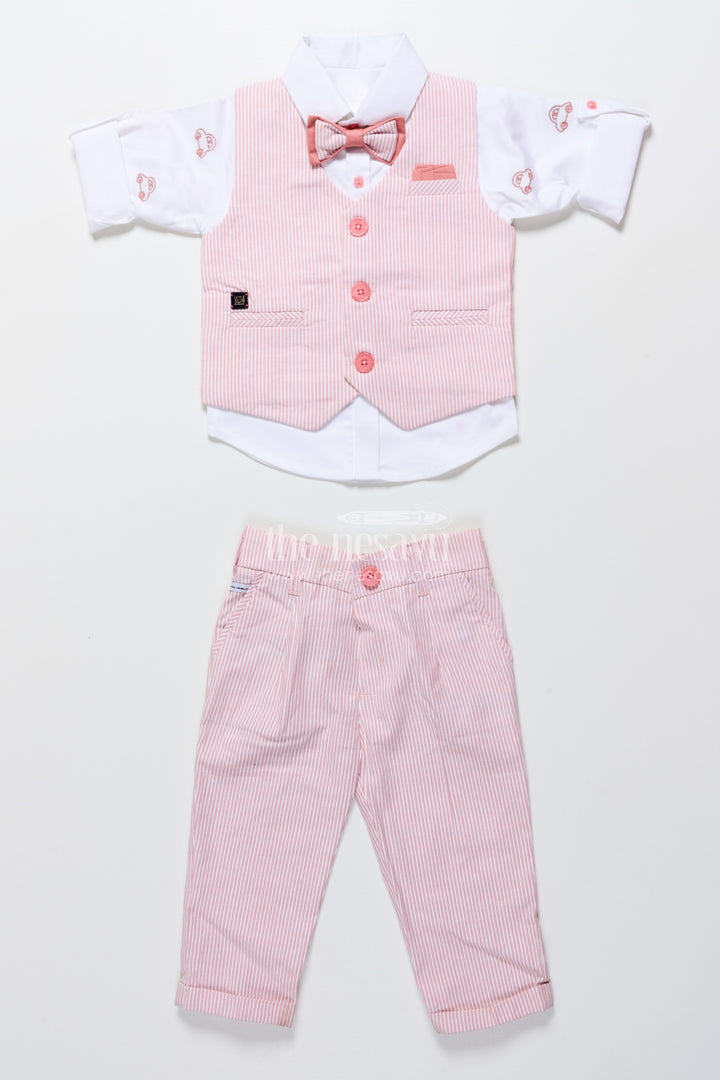 Toddler Boys Cotton Jacket Set with Pink Striped Design
