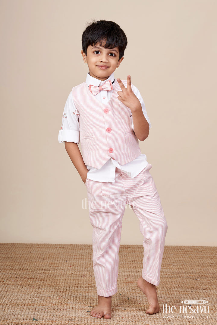 Toddler Boys Cotton Jacket Set with Pink Striped Design