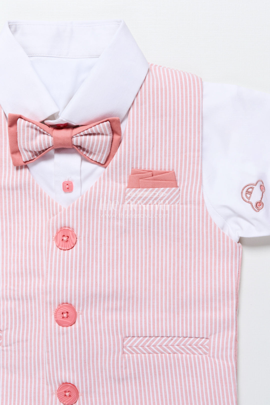 Toddler Boys Cotton Jacket Set with Pink Striped Design